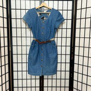 **SOLD**RARE Vtg 90s Short Sleeve denim mini  button up front size 6P